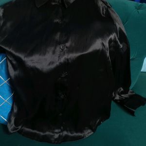 Black Satin Formal Shirt For Women