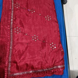 Beautiful Red Saree Brand New With Glass Work