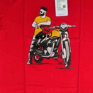 Brand New Cotton Bike Printed Red Mens Tshirts