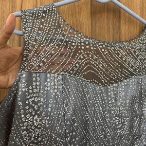 Grey Glitter Ethnic Gown With Transparent Neck