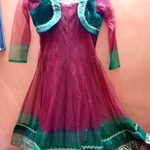 Ethnic Net Frock With Attached Jacket