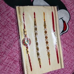 New Set Of 4 Stone & Pearls Beaded Thread Rakhi