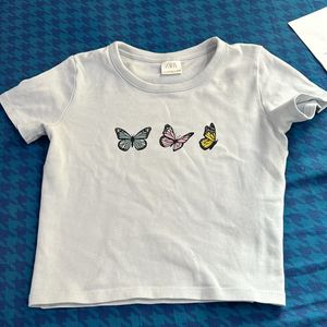 Zara Crop Top With Butterfly 🦋 Applique