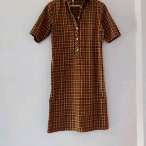 Cotton Plaid Button Down Shiftdress