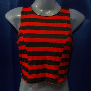 Crop Top - Black & Red Stripes.