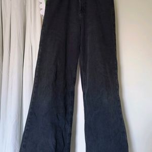 Grey High Waist Flared Denim