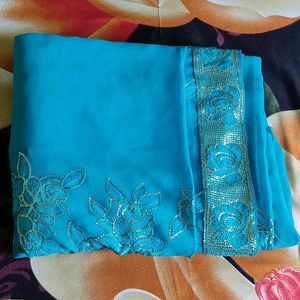 Sky Blue Gorgette Embroidery Saree 💙