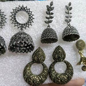 5 Oxidised Jhumka Zumka Earrings Silver Golden