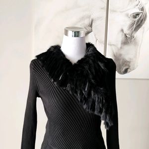 Korean Ribbed Sweater with Faux Fur (Imported)