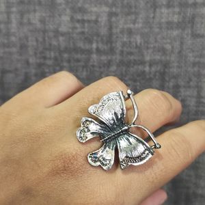 Silver Oxidized Butterfly Ring