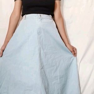 Blue Denim Flared Frock Skirt