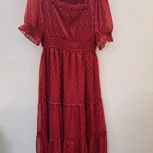 Red Smocked Dress Puff Sleeves