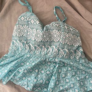 Blue Chikan Crop Top