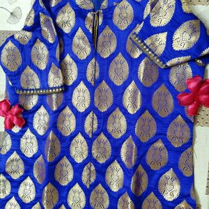 Blue Brocade Suit With Golden Plazzo