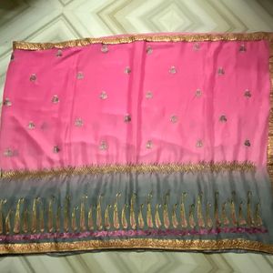 Sale Pink And Grey Party Wear Saree