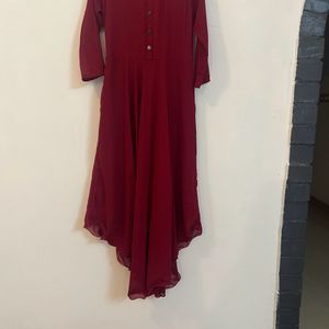 Maroon Gown With Belt