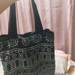 Black Printed Tote Bag