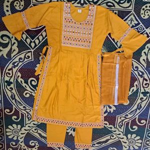 Nyra Cut Kurta Set IN Pretty Mustard Color