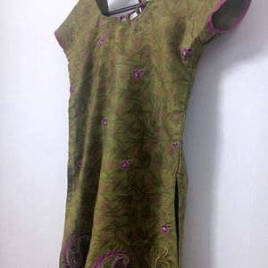 Olive Kurta For Women (Stitched)