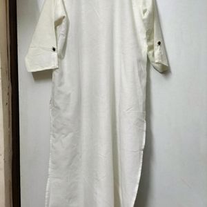 Ivory Cotton Blend Embroidered Straight Kurta