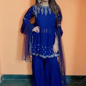 PADDED ROYAL BLUE SHARARA 3 PIECE SET