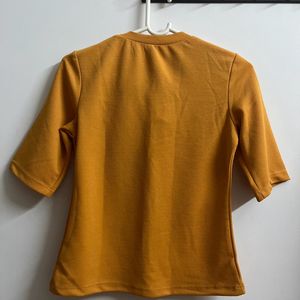 Mustard Yellowish Orange Twisted Neck Top