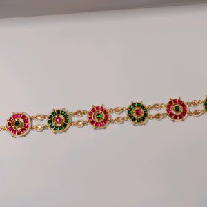 Pink And Green Colour Kundan Mathapatti