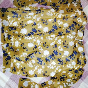 Yellow Colour Floral Short Tops