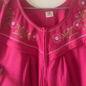 Semi Woollen Night Wear And Feeding Gown