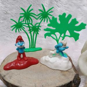 Smurf Mc Donald's Miniature 2 Pcs White And Red