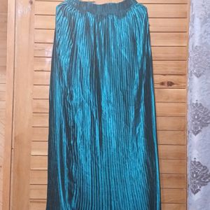 Beautiful Teal Satin Pleated Maxi Skirt