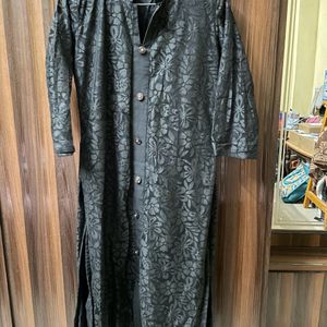 Black Self Design Net Kurti