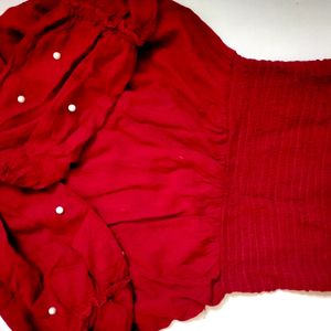 🎉OFFER🎶 Red Full Sleeves Pearl Top🎶