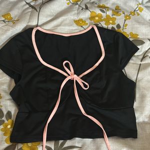 Cute Pink Bow Detailed Crop Top