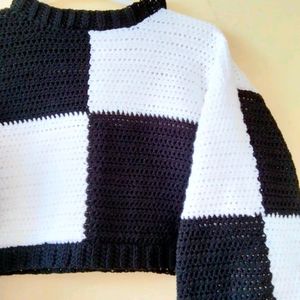 Patchwork Trendy B&W Pullover Sale Price