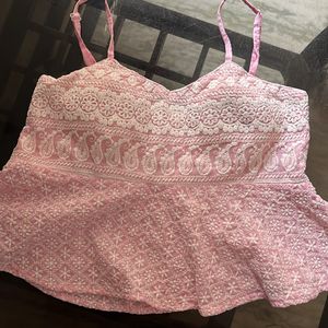 Pink Embroidery Crop Top