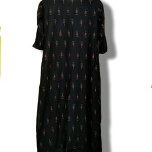 Women Printed Viscose Rayon Straight Kurta (Black)