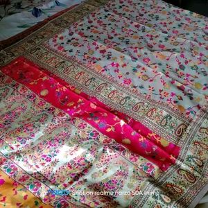 Paithani Cotton Silk White Zari Border Saree