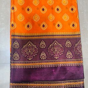 Poly Silk Saree with Orange & Deep Purple Design