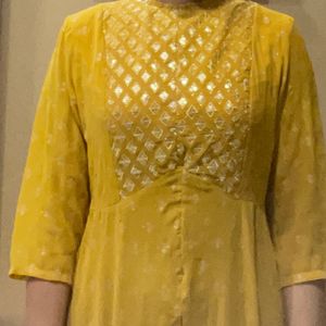 Indya Small Long Flared Front Slit Mustard Colour