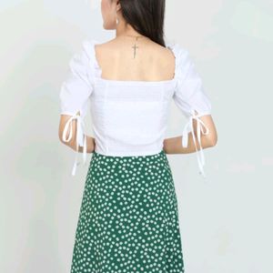 Casual Puff Sleeves Solid Women White Top