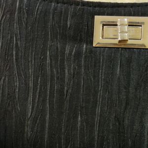 Polyester Cotton Blend Ribbed Black Purse