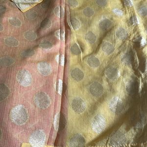 Kota Silk Yellow Saree With Pink Blouse