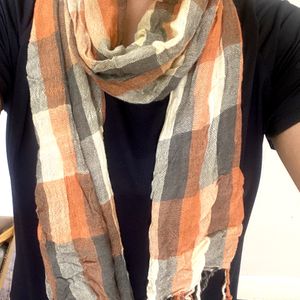 Orange Checks Cotton Stole