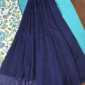 Chiffon Dark Blue Saree 🎁