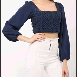 Navy Blue Embroidered Beautiful Crop Top For Girls
