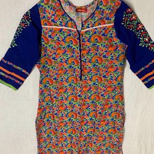 Floral Kurta Multicolour Orange Blue