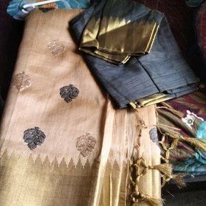 Golden Saree With Black Blouse