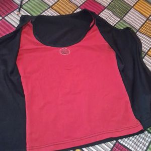 Red Top With Attached Black Jacket