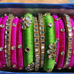 Green & Pink Silk Thread Bangles